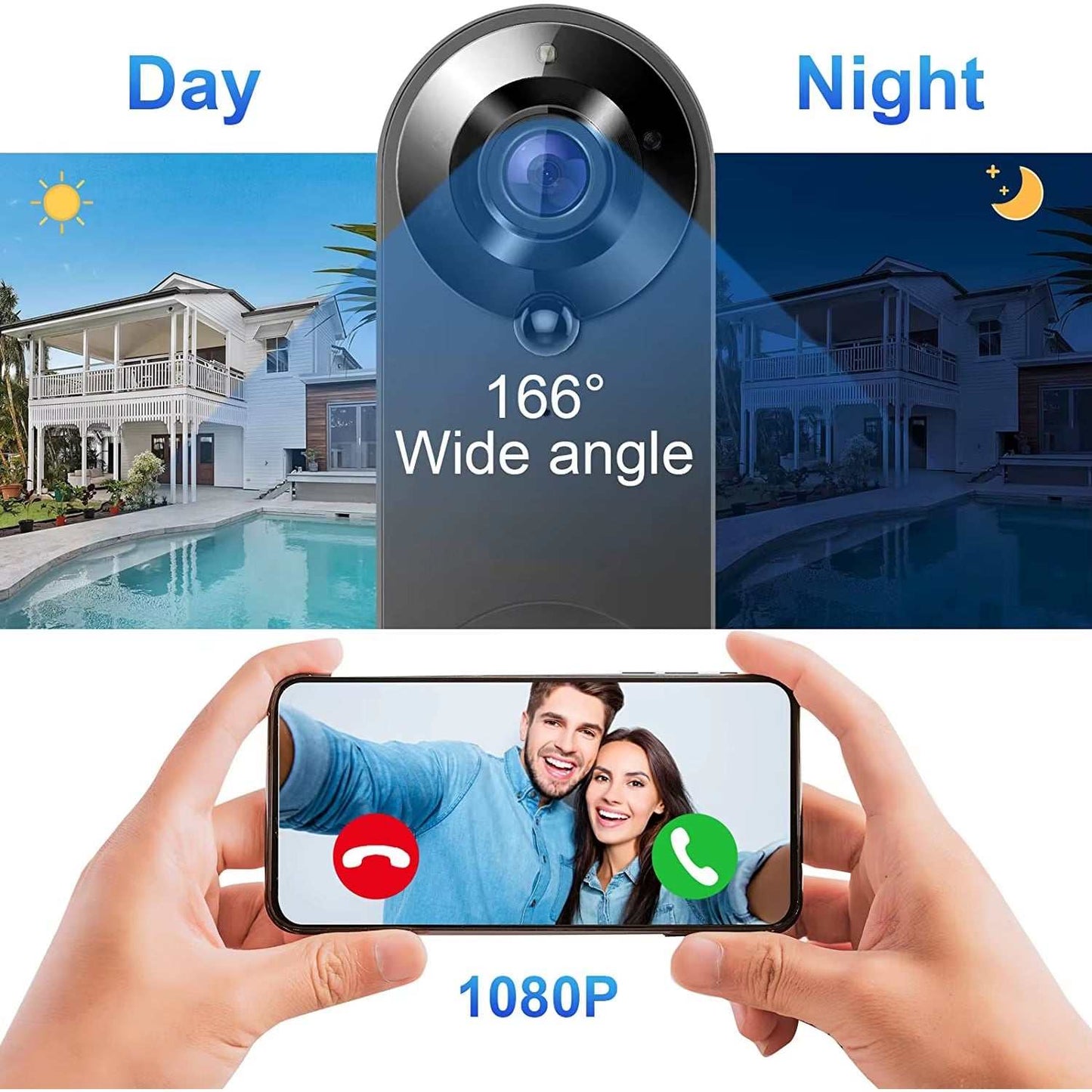 Weatherproof WiFi Smart Video Doorbell installed outdoors