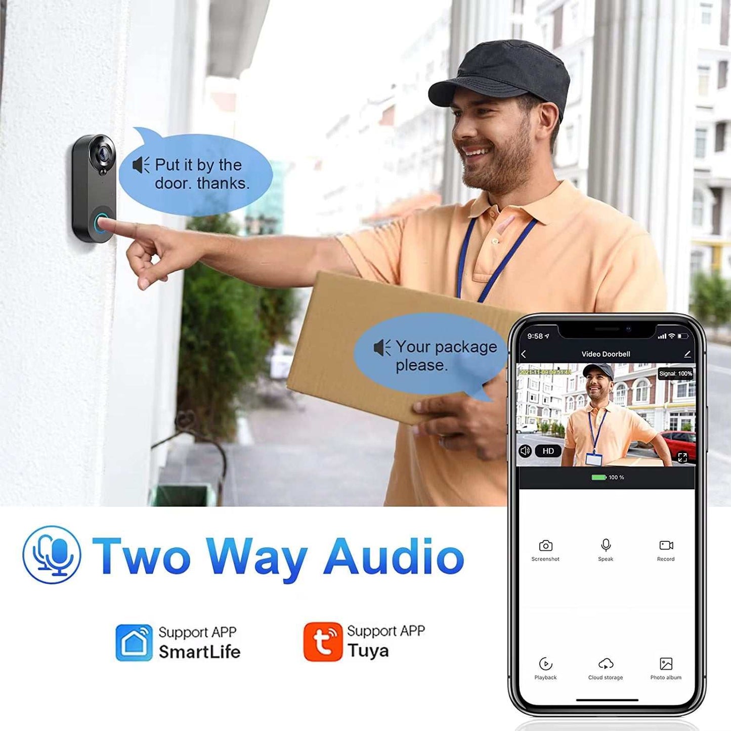 WiFi Smart Video Doorbell with night vision security