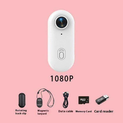 Outdoor Sports Mini Action Camera with accessories laid out