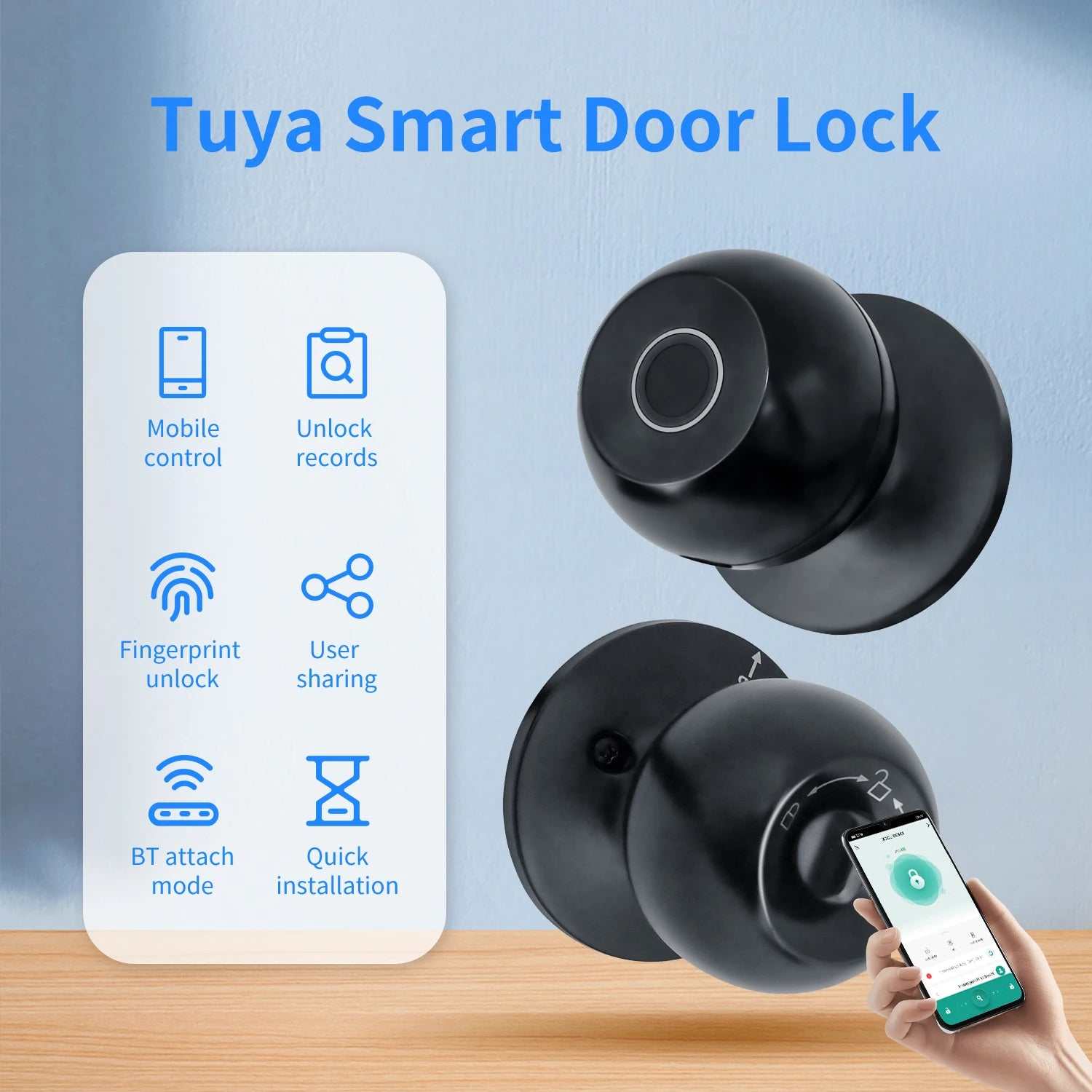 Tuya app Smart Fingerprint Door Lock with auto-lock feature