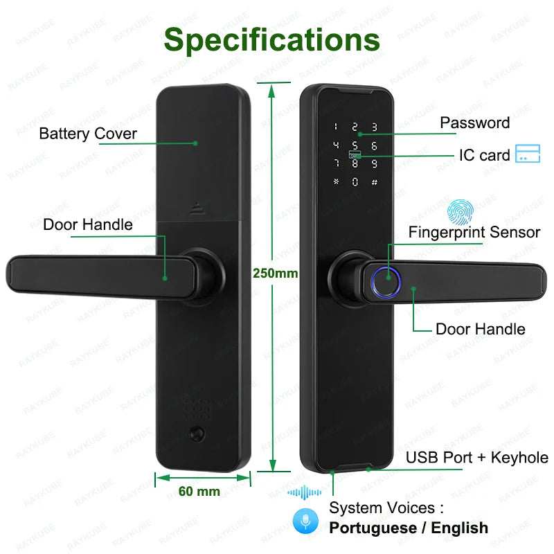 Durable aluminum alloy biometric fingerprint smart lock