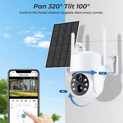 Solar-powered WiFi security camera with two-way audio