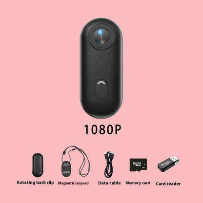 Outdoor Sports Mini Action Camera with accessories laid out