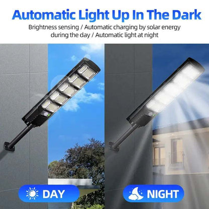 Outdoor LED floodlight illuminating garden at night