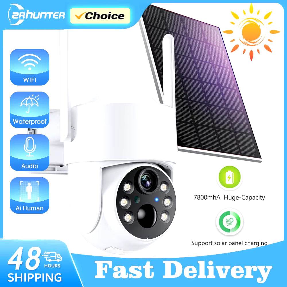 Outdoor 4MP WiFi Solar Camera mounted with solar panel